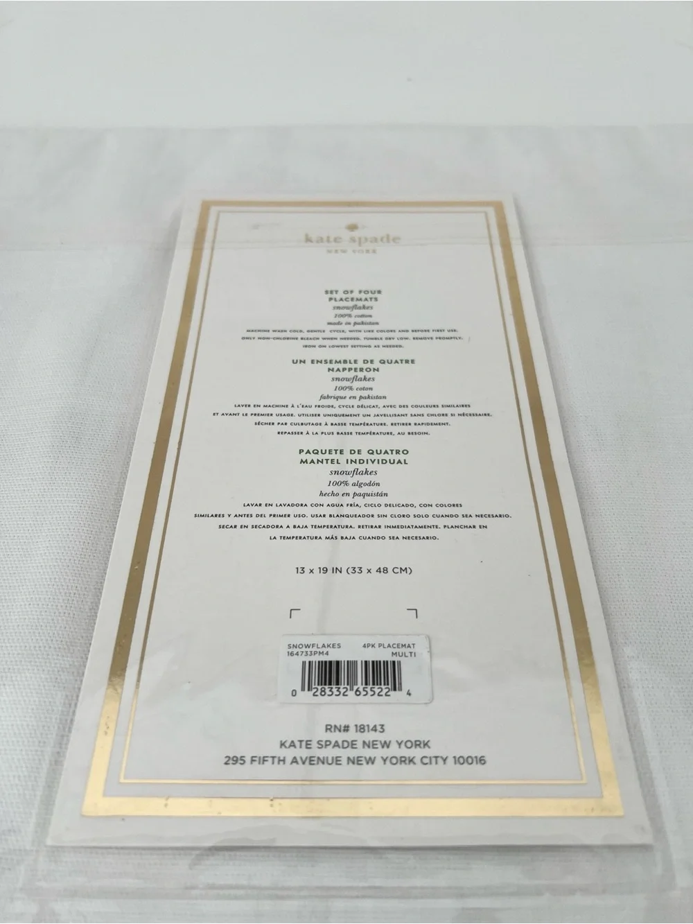 NWT kate spade White Placemats with Gold, Black & Silver Snowflakes (Set of 4)